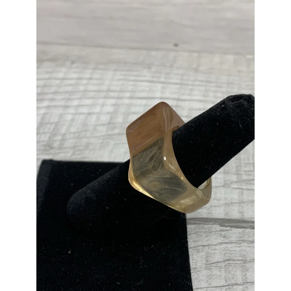 Colorful Acrylic Ring - Transparent Resin Geometric Tan Square Irregular Ring